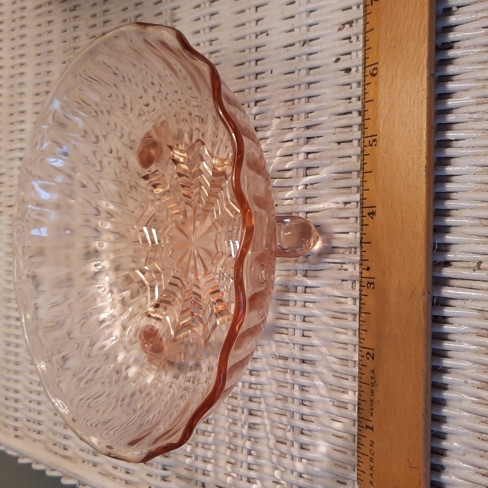 Pink depression glass candy dish